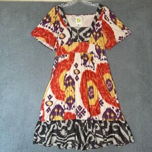 Anthropologie C. Keer Dress Womens Medium M Multicolor Ikat Empire Waist Boho